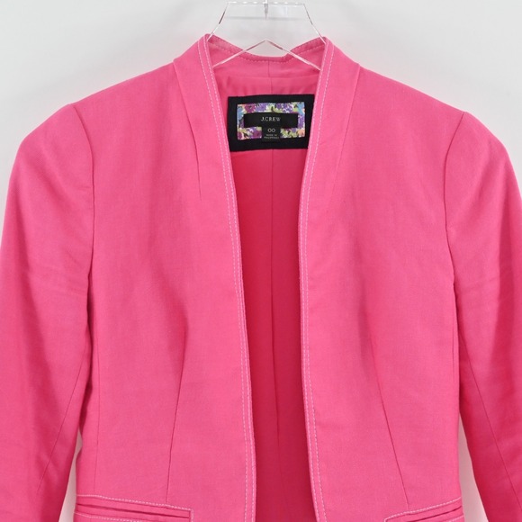J Crew Womens Going‎ Out Blazer Size 00 Pink Stretch Linen Preppy Barbie AI253 - Picture 10 of 14